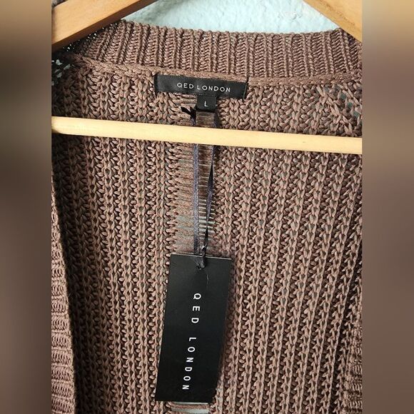 QED London Distressed Brown Long Cardigan Sweater Coastal - Picture 4 of 11